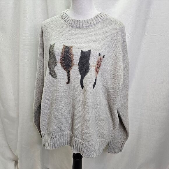 **SOLD** Gray Cat Crewneck Sweater Size XXL - Picture 4 of 9